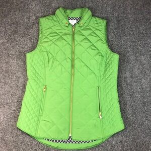 Crown Ivy Quilted Vest Lime Green Zip Pockets Collar Women's Size S